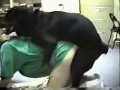 Guy gets his dog to give him a pump.